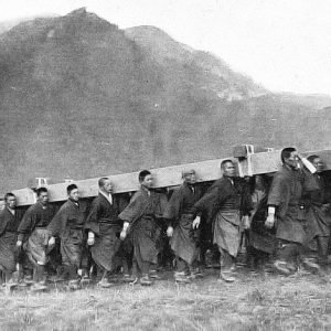 Yasedoji in training for the transport of the Sokaren that carries the emperor's coffin